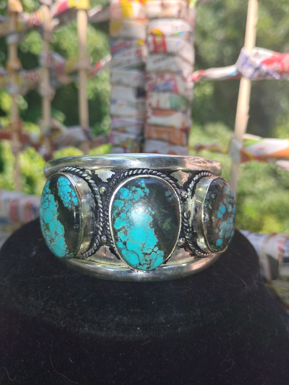 Turquoise Stone Silver Cuff Bracelet - Blue Turquoise Women Jewelry
